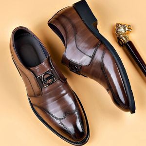 Chaussures habillées pour hommes, style rétro britannique, décontractées et élégantes, pour mariage, en cuir véritable, à enfiler, avec semelle intérieure en mesh – Meilleures ventes - Product Image 1