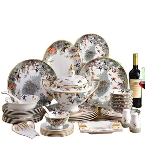 Аксессуары для кухни в европейском стиле, керамическая посуда Equator, цветы джунглей, птицы, рыба и насекомые, набор посуды, 58 шт.