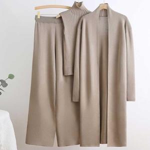 <b>Spring</b> Autumn Women's Casual Solid 3 Piece <b>Cardigan</b> Tracksuit Set Breathable Knitted Pant Vintage Fashion Relaxed Fit - Product Image 2