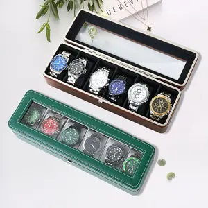 New PU Leather 6 Slot Watch Package Display Box Home Shop Gift Jewelry Organizer Storage Case Factory Wholesale Custom Logo