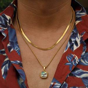 Collana di Alta Qualità in Acciaio Inossidabile 316L Placcato <span class=keywords><strong>Oro</strong></span>, Catena Lunga Argento con Pendente in Turchese Nero - Product Image 6
