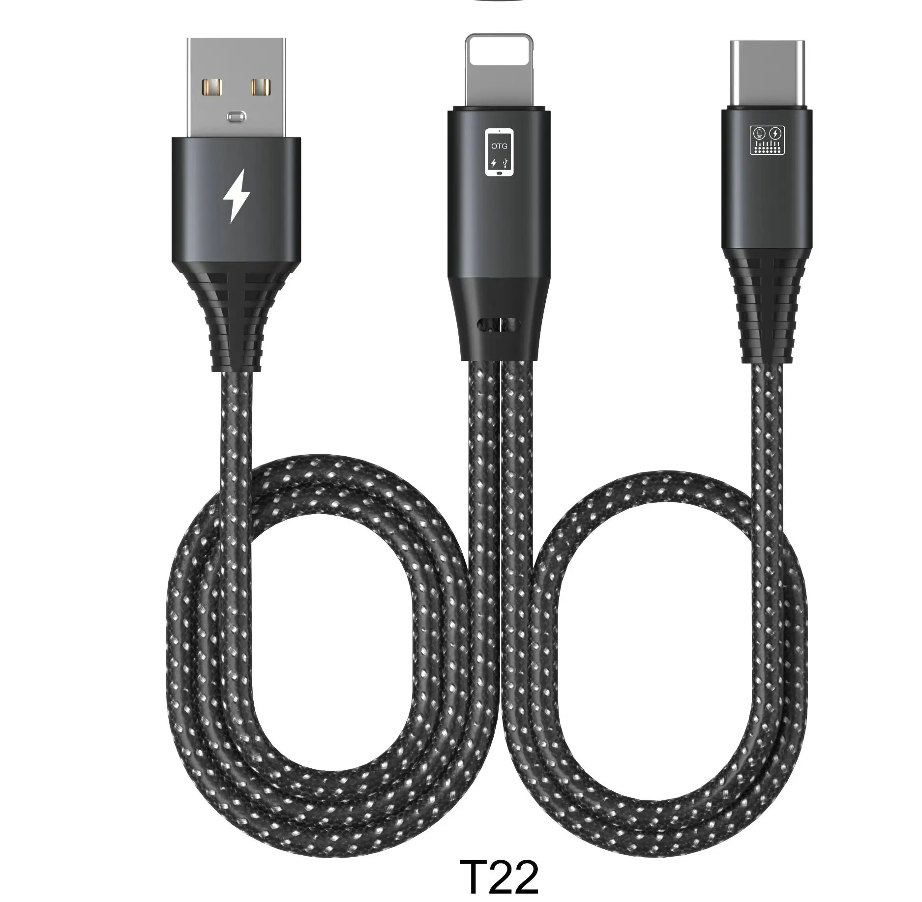 Kabel splitter OTG 2 in 1 8 pin, kabel iphone ke USB A + Tipe C mendukung Audio dan pengisian daya mikrofon USB siaran langsung