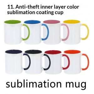 Taza de Cerámica de 350 ml (11 oz) con Asa, Forma Cilíndrica, Doble Recubrimiento de Color, Sublimación por Transferencia de Calor, para Leche o Café - Product Image 3