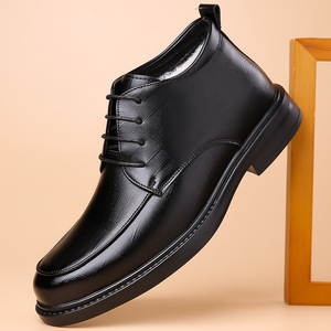 Zapatos informales de negocios para hombre, color negro, suela gruesa, forro polar, zapatos de cuero cálidos para invierno, talla para adultos 9022 - Product Image 1