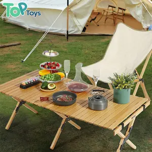 TOP OEM Mini Kleiner Klapptisch Outdoor Camp Möbel Holz Einfach Tragbar BBQ Picknick Falten Eier rolle Tisch und Stuhl