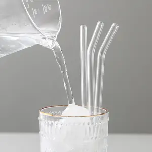 Оптовая продажа, стеклянные соломинки для питья Многоразовые прозрачные стеклянные соломы, набор для коктейлей, молочных коктейлей