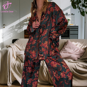 Loveda all'ingrosso donna estate sottile casa vestiti fiori stampa pigiami in <span class=keywords><strong>cotone</strong></span> Jacquard garza - Product Image 1