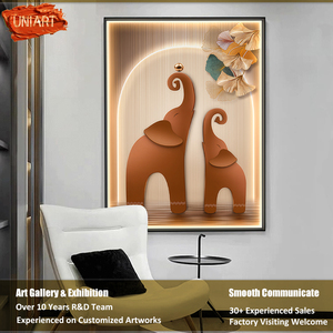 Tableau <span class=keywords><strong>mural</strong></span> en toile brillante LED pour chambre d'enfant, peinture murale d'éléphant, art d'hôtel, impression sur toile d'animal en porcelaine verticale, décoration murale pour la maison, affiche - Product Image 2