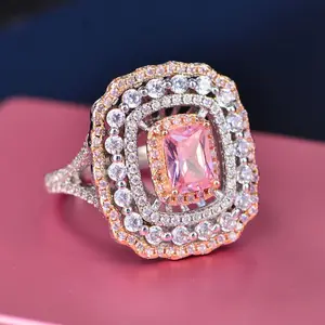 우아한 분홍색 다이아몬드 반지 세트, 유행 뜨거운 판매 지르콘 반지