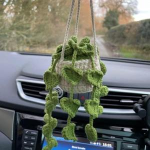 Cesto lavorato a mano in maglia creativo ornamento per appendere auto per la decorazione di specchietti retrovisori elegante <span class=keywords><strong>fiore</strong></span> artificiale - Product Image 4