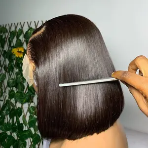 Cheap 13X4 Lace Frontal Blunt Cut Perruque Bob Naturel 100% Humain Weaves And Wigs Bob Raw Brazilian Bob Hair Wig For Woman