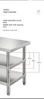 Table de préparation professionnelle en acier inoxydable avec double étagère inférieure, plan de travail de cuisine pour la restauration, hôtels, restaurants et transformation alimentaire