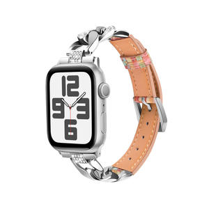 Correa de Cadena con Incrustaciones de Diamantes para Apple Watch Ultra 49mm SE 44mm 42mm 38mm, Correa de Reloj de Cuero Colorida con Patrón Tejido - Product Image 6