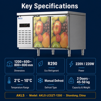 Réfrigérateur de présentation sous comptoir en acier inoxydable commercial à double porte vitrée, 2 ℃ -10 ℃   Pour la production de boissons, cuisine commerciale
