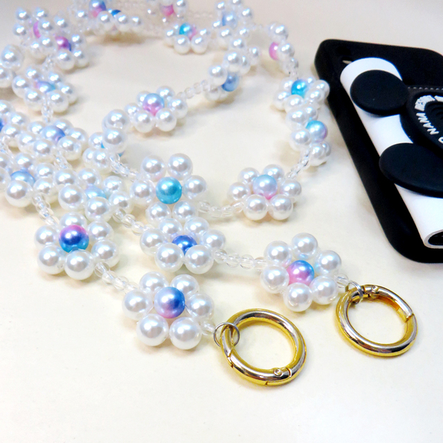 Handmade Pearl Flower Phone Chain Strap Cute Long Beaded Bag Lanyard Y2K Fashion Charm Pendant for Party Wedding & Daily Outfit