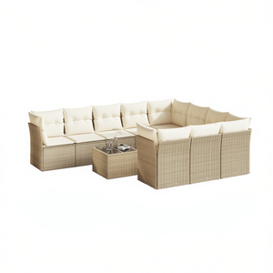 Ensemble de canapés de jardin en rotin beige réglable 6 places, mobilier d'extérieur au design contemporain - Product Image 1