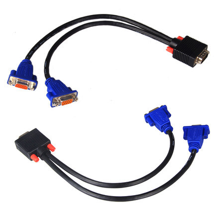 30cm VGA Male to 2 Port Female HD15pin Vga signal Cable Two Separate Display Dual Monitor Adapter Y Splitter Vga Computer Cable