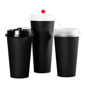 Gobelets en plastique PP givrés noirs personnalisables avec logo, 360 ml-700 ml, pour jus, lait, bubble tea et café chaud, jetables - Product Image 1