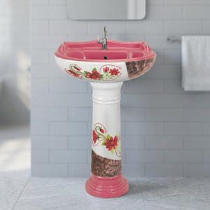 Colorido Vinus Set Rosa Cerámica Pedestal Lavabo Flor Impreso Lavabo Granito Top India Venta caliente Diseño - Product Image 6