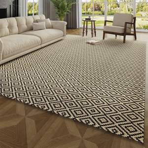 Tapis de sol rectangulaire à motif géométrique marron en mélange polyester-coton pour salon et chambre à coucher - Product Image 1