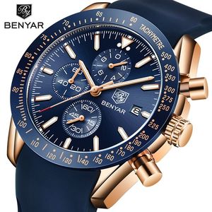Montres pour hommes BENYAR 5140, marque tendance, bracelet en silicone, étanche, sport, chronographe, or rose, montre pour hommes étanche - Product Image 1