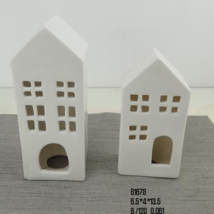 <strong>House</strong> Lantern, Ceramic, White <strong>Tea</strong> <strong>Light</strong> <strong>House</strong> Mini Flameless Christmas Candle <strong>Holder</strong> - Product Image 3