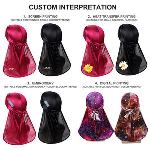 Logotipo personalizado de doble color Headwraps Gorros de pelo de satén Dos tonos Sedoso Durags Seda Satén Pañuelo de cola larga Sombrero para hombres Mujeres - Product Image 5