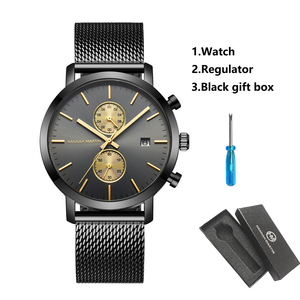 Hannah Martin Men's Chronograph <b>Watch</b> <b>Black</b> Stainless Steel Quartz Wristwatch 42mm Round - Product Image 5