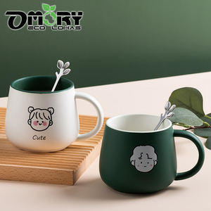 Fournisseur taïwanais OMORY, tasse en céramique pour couple de 350 ml, design ventru avec cuillère, passe au micro-ondes, pour le petit-déjeuner - Product Image 3