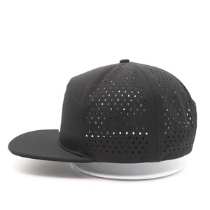 High Quality 7-Panel <b>Flat</b> Bill Baseball Cap Unisex Waterproof Performance Sporty Laser Cut <b>Hat</b> with Rubber Logo Black Color - Product Image 3