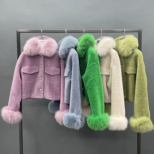 Janefur manteau d'hiver en laine sexy avec col en fourrure de renard pour femmes - Product Image 6