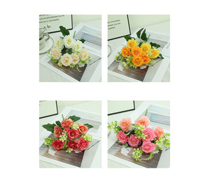 Bouquet de 7 têtes de roses artificielles en soie, tiges de fleurs d'<span class=keywords><strong>hibiscus</strong></span> pour centres de table de mariage, décoration de fête à domicile - Product Image 6