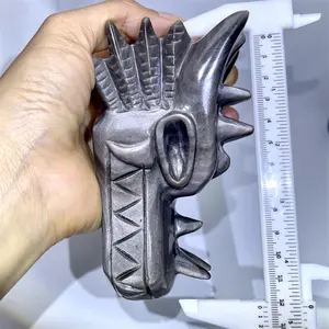Offre Spéciale Cristaux Sculptés À La Main Artisanat Argent Obsidienne Tête De Dragon Pour La Maison Ornement
