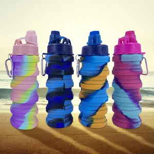 便携式硅胶橡胶可折叠旅行水瓶500毫升防漏扭套铝合金扣迷彩杯