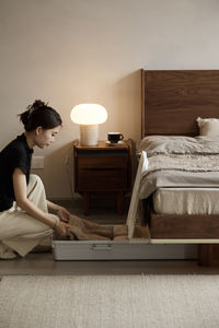 XUXIE Современный японский стиль каркас кровати из массива дерева Королевский размер из черного ореха для спальни полноразмерная кровать в одноместном/двухместном варианте - Product Image 4