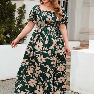 Robe décontractée ample bohème à fleurs pour femmes, robe grande taille, robe de plage, robe longue à manches courtes, robe d'été pour femmes rondes - Product Image 3