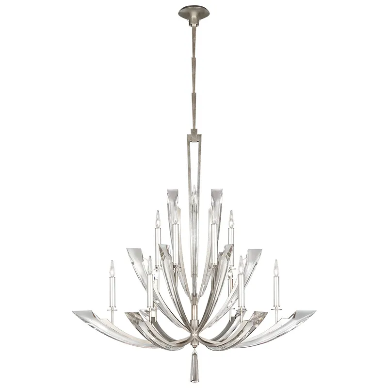 Nouveau luminaire élégant grand lustre en cristal luxe argent suspension éclairage pour salon salle à manger