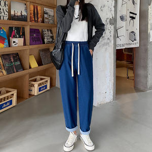 Nouveauté Pantalon Harem ample et respirant à taille haute en tissu de coton vintage, longueur totale, uni, pour femmes - Product Image 6