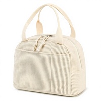 Tas Makan Siang Eastar Unisex Lucu Modern Bahan Corduroy Poliester, Dapat Digunakan Kembali, Terisolasi, Kapasitas Besar, Berlapis Aluminium, Dilengkapi Ritsleting