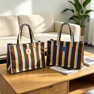 Bolsa de Mano de Algodón con Rayas Verticales Multicolores Retro, Bolsas de Playa de Gran Capacidad, Bolsas de Compras para el Trabajo Diario y Viajes, para Actividades al Aire Libre - Product Image 3