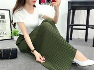 Pantalon large en polyester respirant à taille haute pour femme K1369, longueur cheville, élastique et uni - Product Image 4