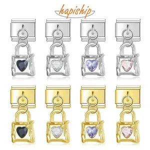 Hapiship moda Retro artesanía brillante amor bloqueo patrón aleación elástica italiano colgante encanto DIY pulsera DJ1031 - Product Image 1