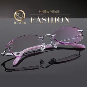 Authentic Mirror All Diamond Trimmed Pure Titanium Frameless Diamond Trimmed Diamonds Set of Women's Glasses