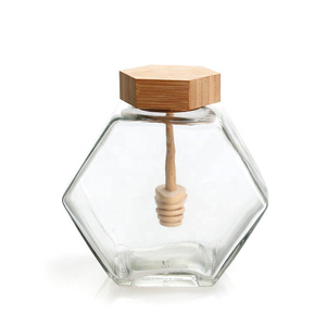 Wholesale Hexagonal Glass Honey Container Honey Storage Bottle Glass Honey Jar With Matel Lid