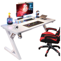 Bureau d'ordinateur de jeu ergonomique extensible en métal avec porte-gobelet et design en forme de Z pour chambre à coucher
