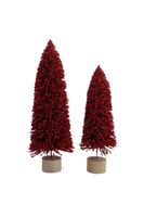 Mini sapin de Noël rouge en plastique, ornement de bureau, petites décorations, avec effet floqué et neige artificielle, simulation de pin bonsai, pour aménagement de comptoir