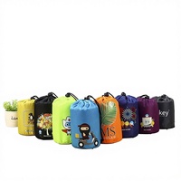 Sac de rangement pliable à fond rond avec cordon de serrage, écologique, portable, en tissu polyester