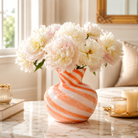 Vase en verre soufflé à la main, motif tourbillon pêche, vase rond artistique pour centre de table et décoration intérieure
