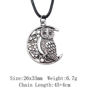WYSIWYG 26x33mm Antique Silver Plated Viking <strong>Owl</strong> Pendant Black Leather Cord Rope Chain <strong>Necklace</strong> for Men N6-ABD-C13405 - Product Image 5
