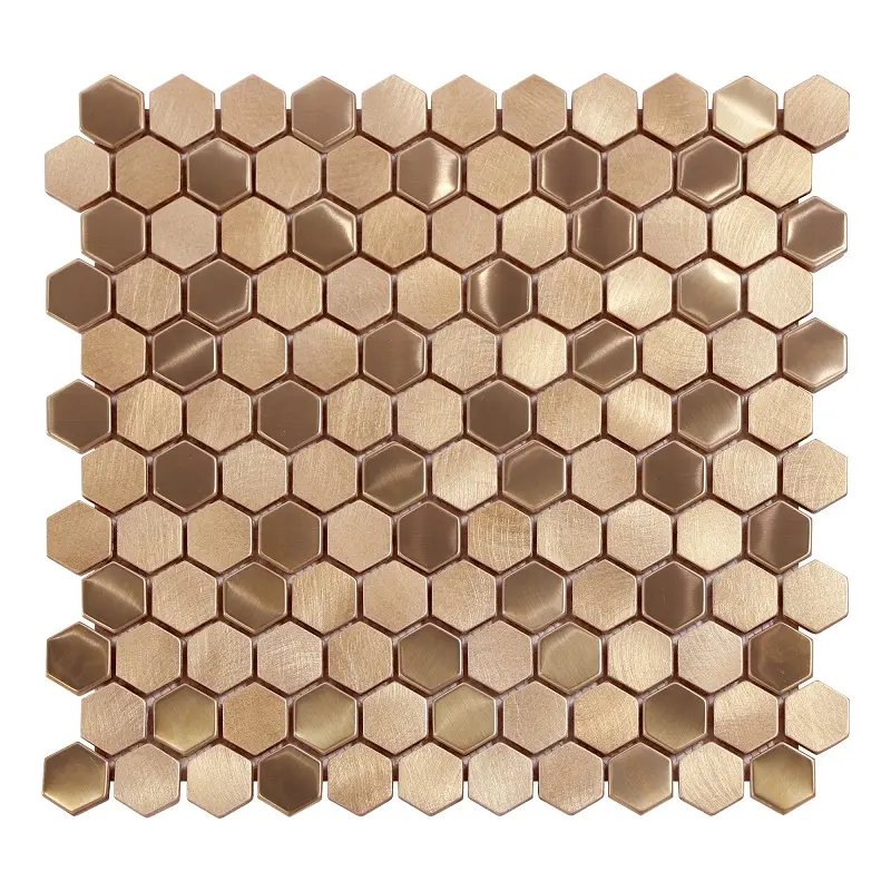 Azulejo de mosaico de acero inoxidable y aluminio Sunwings | Stock en EE. UU. | Azulejo de pared y suelo de mosaicos hexagonales de cobre